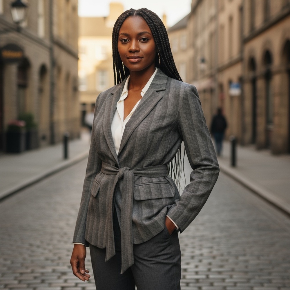 DANIELLE BERNSTEIN Herringbone Striped Blazer